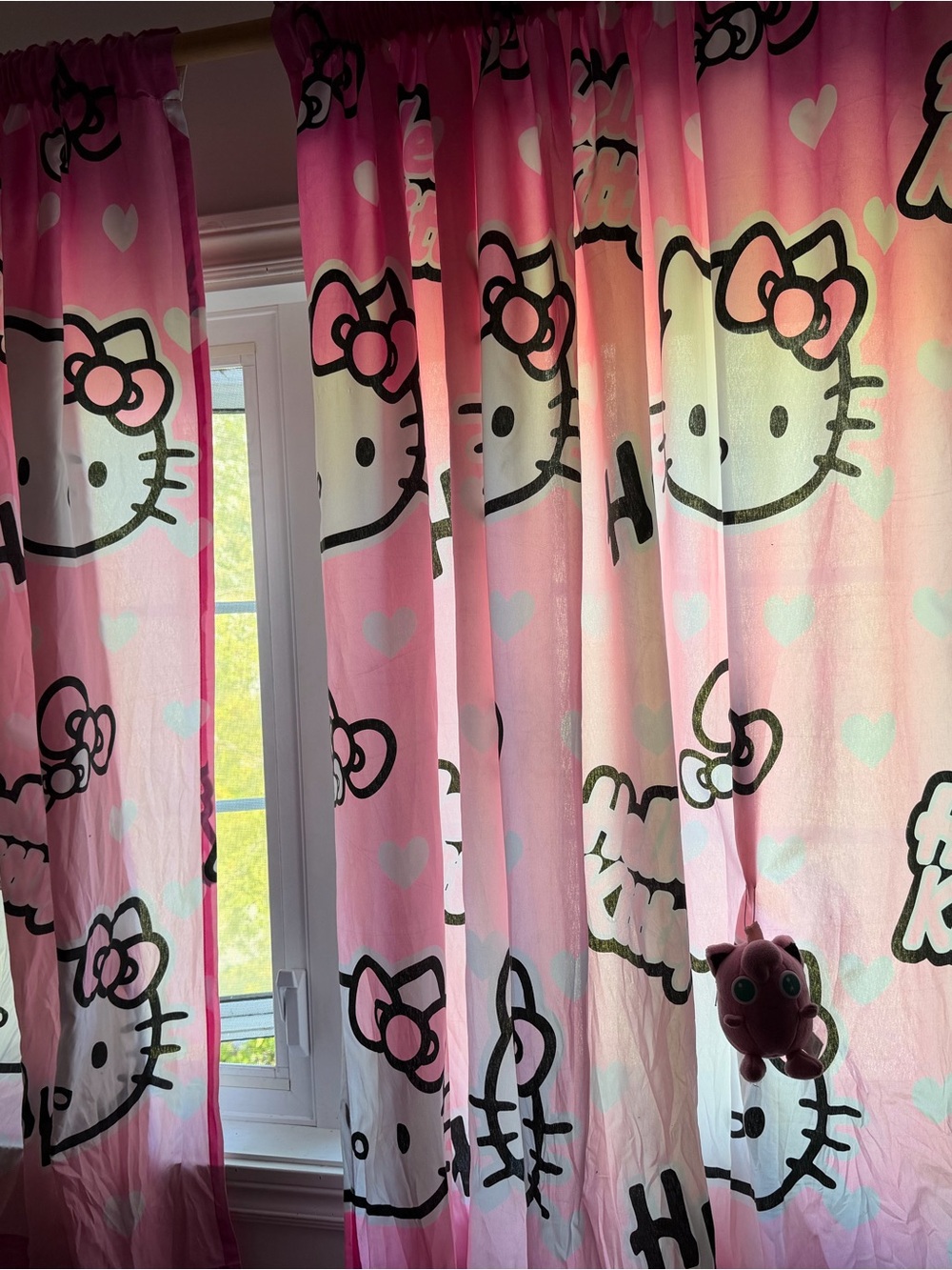 Hello Kitty Pink Sheer Panel Curtains with Heart Motif - Home Accents